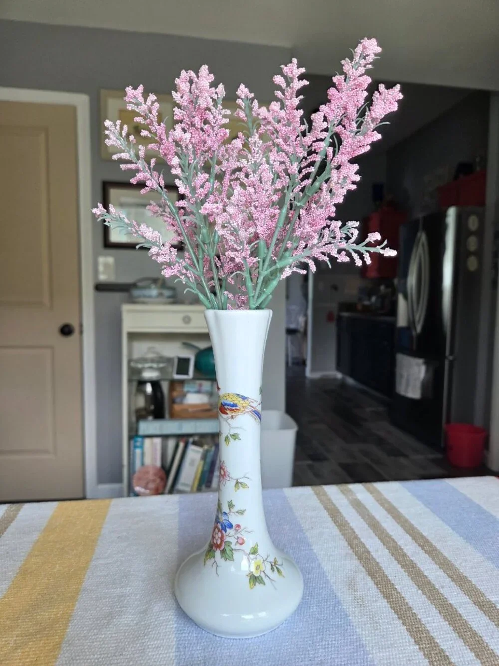 Vintage Bud Vase Rochard Limoges France Porcelain Floral + Peacock 7.75